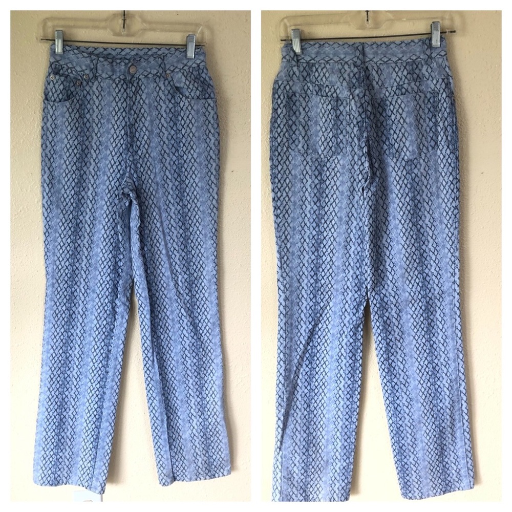 Newport News Jeanology High Rise Print Blue Pants 6T 33” Long